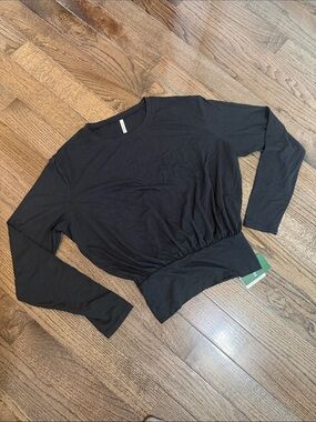 Halara Black Long Sleeve Cinched Waist Top Size L NWT